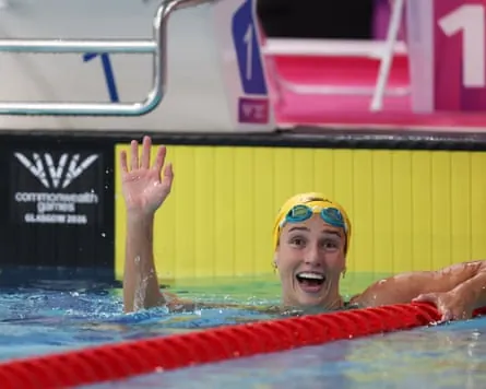 Jenna Forrester celebrates winning the women’s 200m backstroke final at the 2026 Commonwealth Games