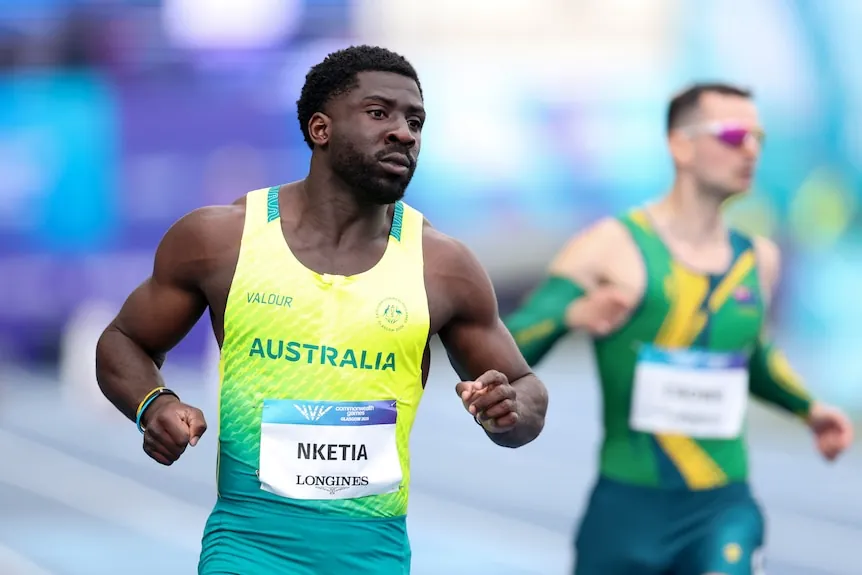 Eddie Nketia in his 100m heat at the 2026 Glasgow Commonwealth Games.